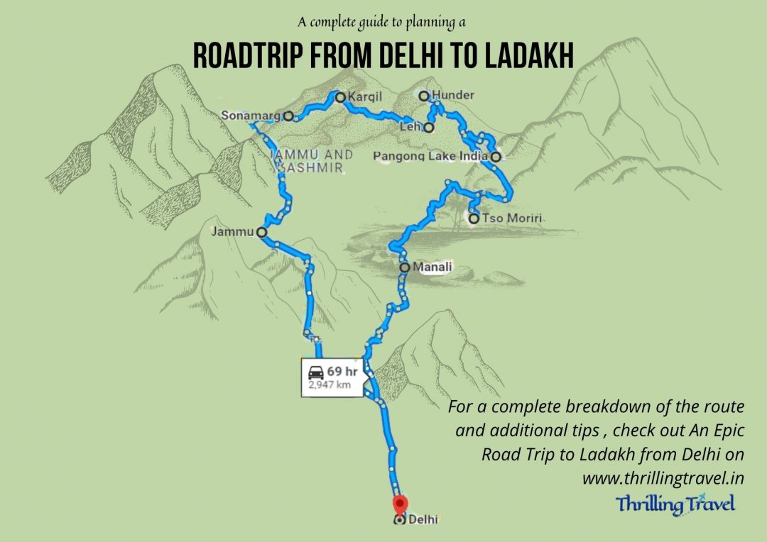 delhi to ladakh road trip distance