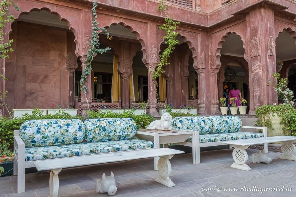 A little English touch to the outdoor seating at Narendra Bhawan
