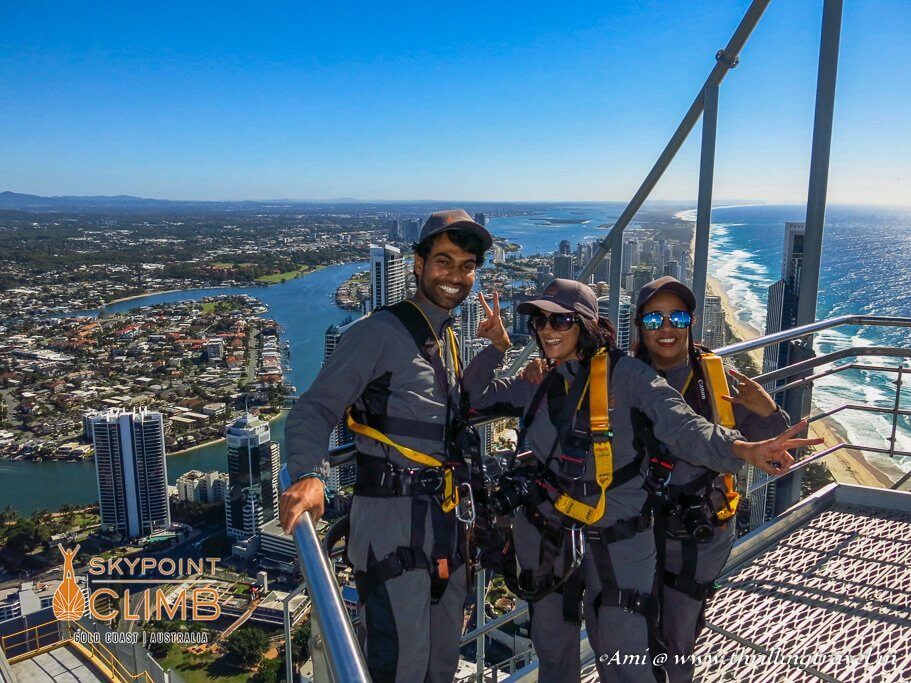 Harnessed and safe at the SkyPoint Climb