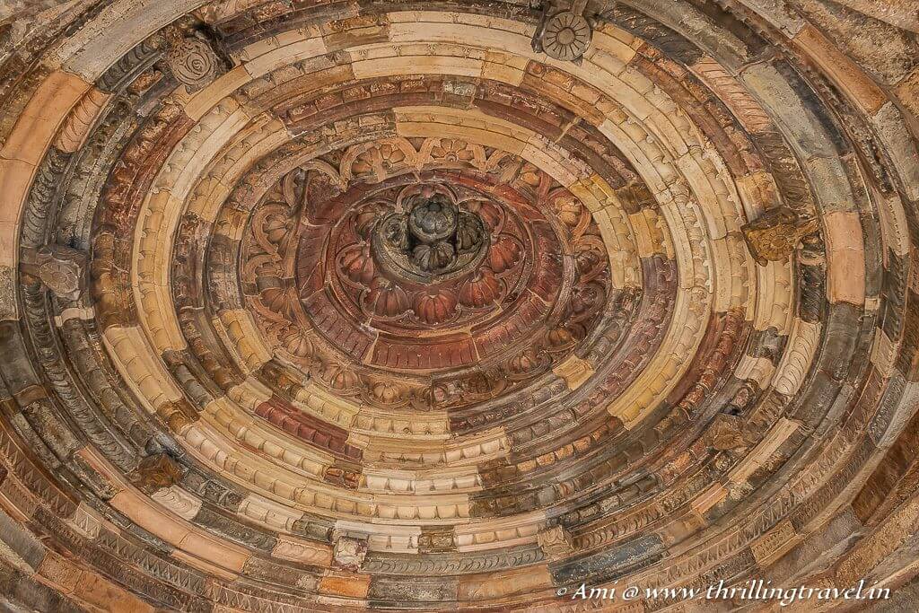 The gorgeous ceiling of Quwwat Ul Islam mosque in Delhi