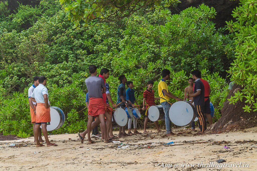 Theyyam artists practicing on Kannur Beach