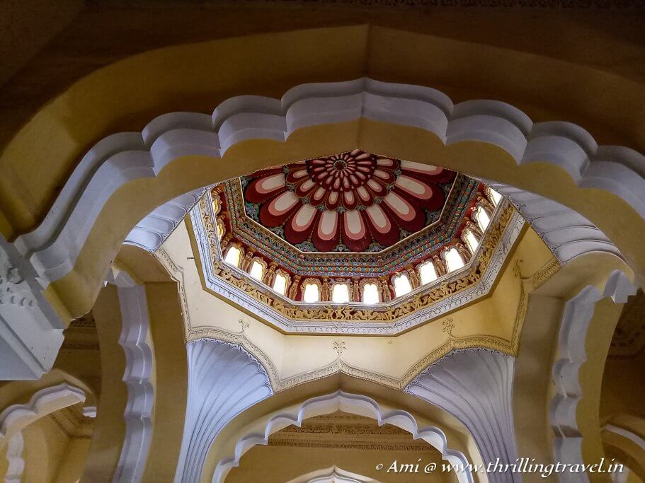 Painted ceiling through an arch of the Thirumalai Nayakkar Palace