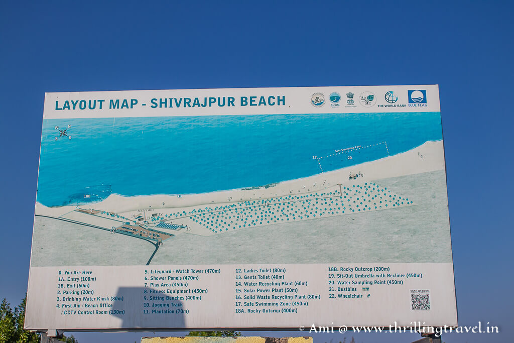 Shivrajpur beach map that outlines the facilities available here