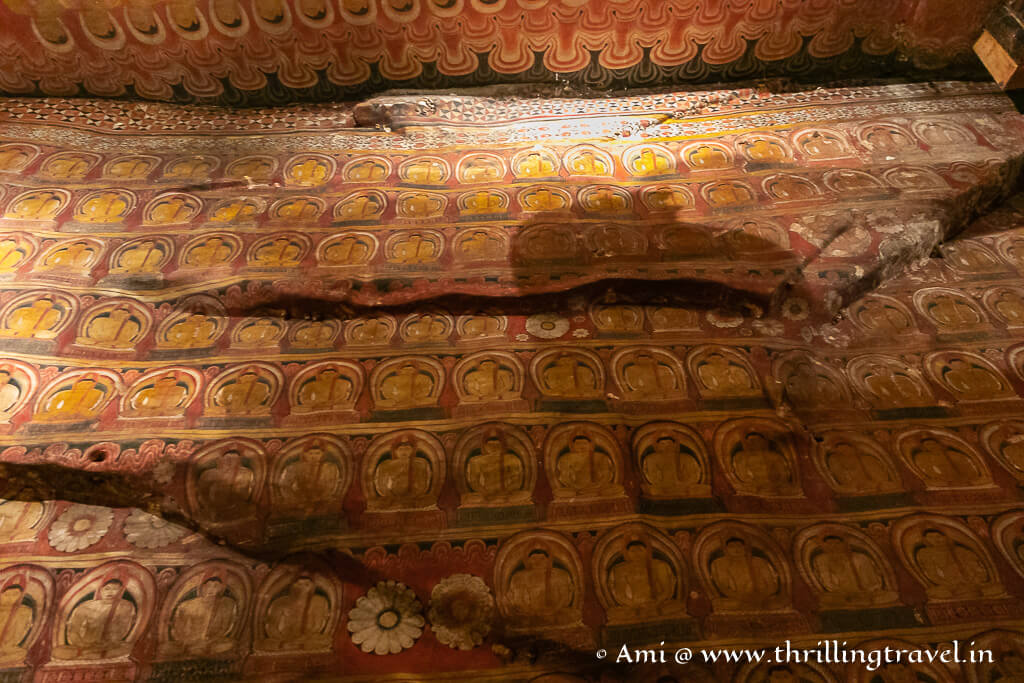 Close up of the ceiling with the Dambulla cave paintings
