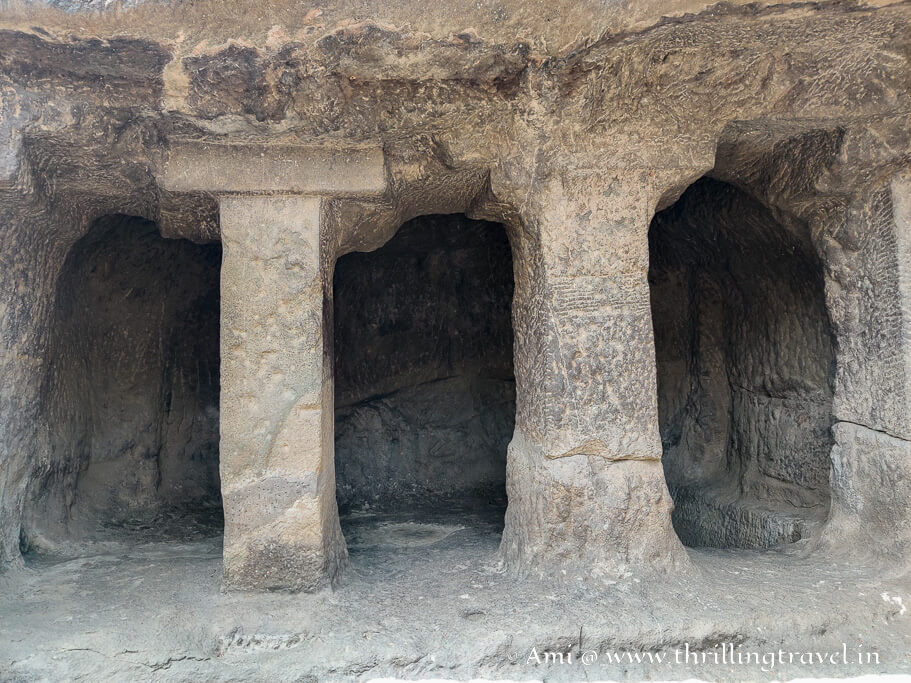 The small caverns that might have been resting places can be seen outside the Pataleshwar temple.