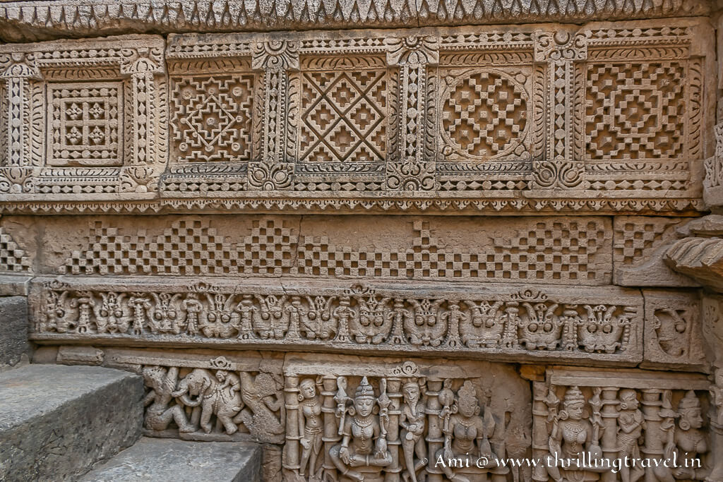 The Patola designs engraved along the walls of Rani ki Vav