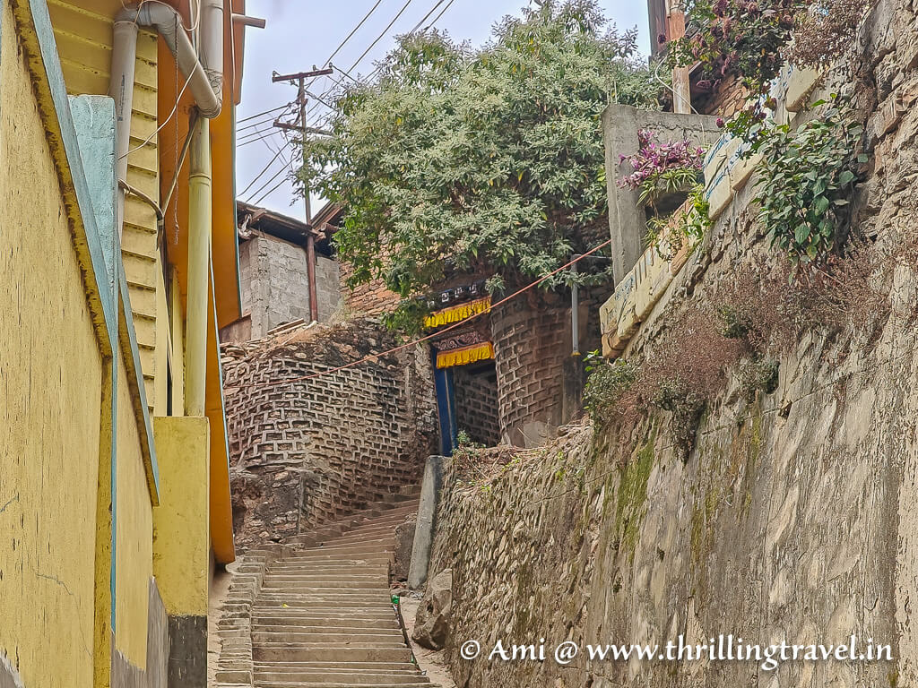 The stairs to the entrance of Dirang Dzong in Dirang valley