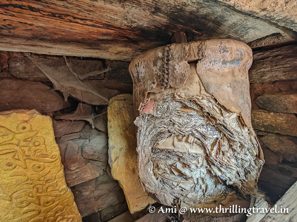 The crumbling prayer wheel at the entrance of Dirang fort in Arunachal Pradesh