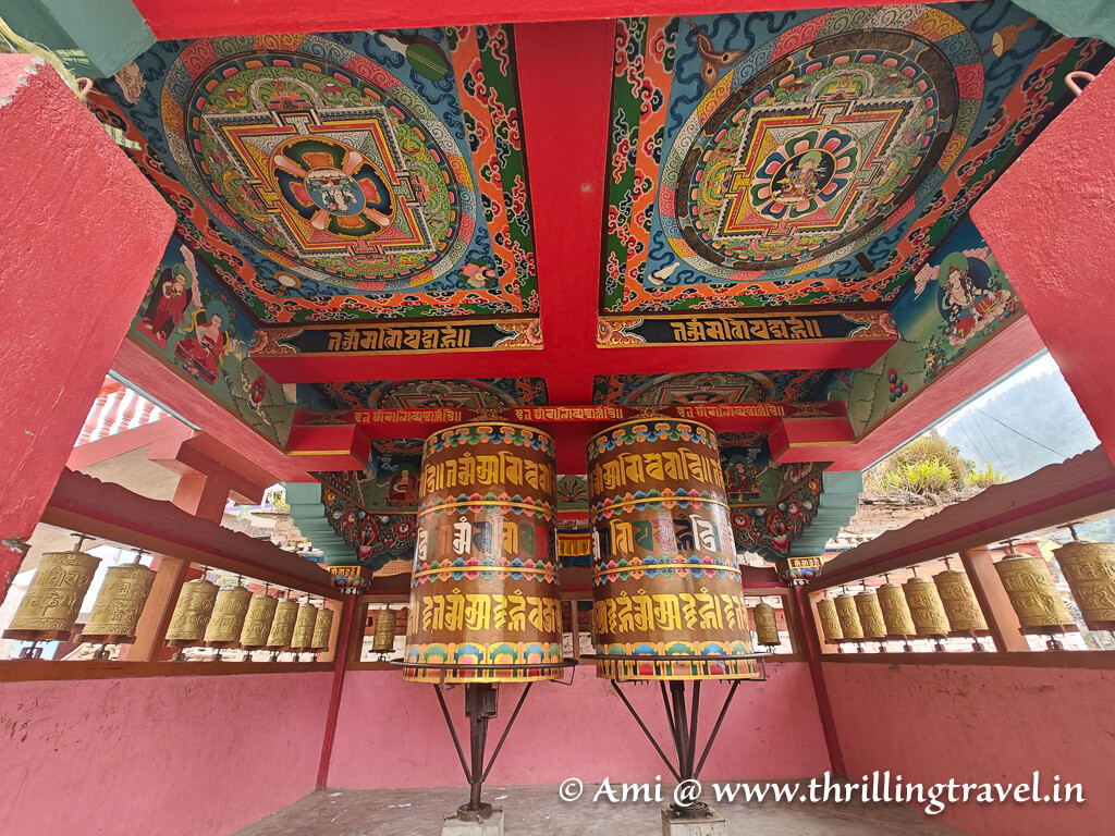 The giant prayer wheels that are by the stream in Dirang Dzong