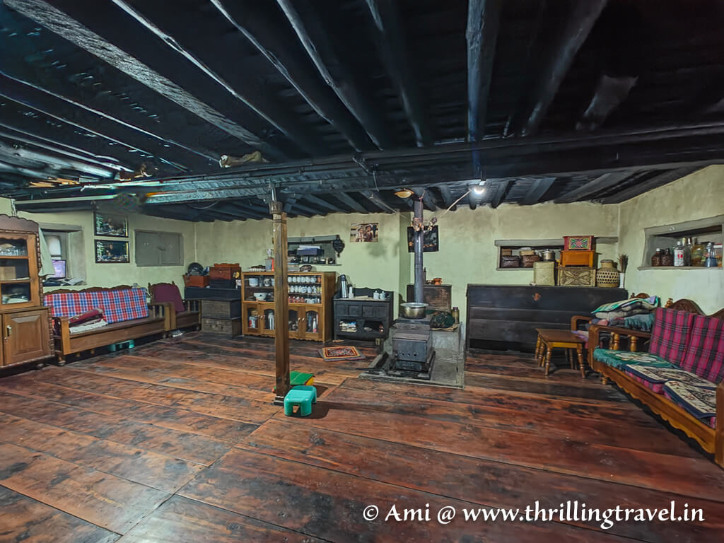 The kitchen that doubles up as a living room inside a Monpa house