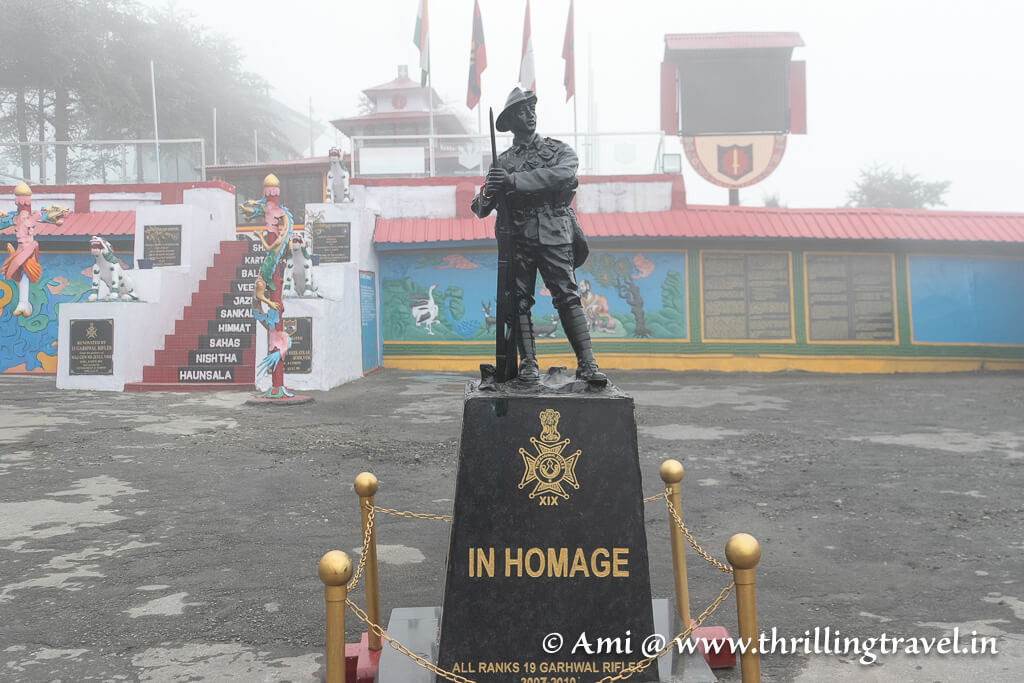 Statue of Jaswant Singh Rawat at the Jaswant Garh war memorial at Sela Pass