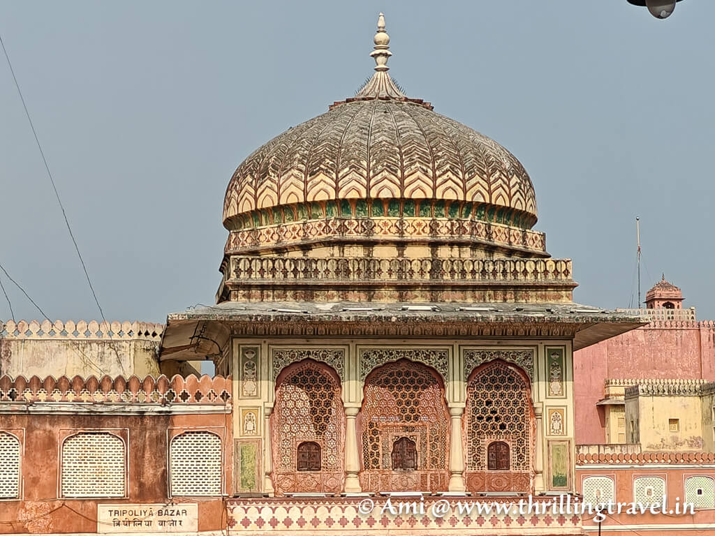 The corner domed building at Badi Chaupar. This is an extension to the Hawa Mahal