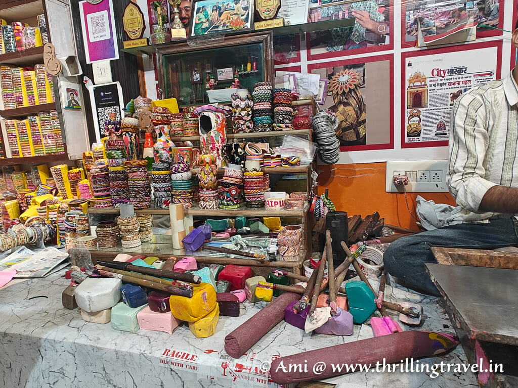 The lac bangle shop - you can see the semi-solid lac sticks in the foreground