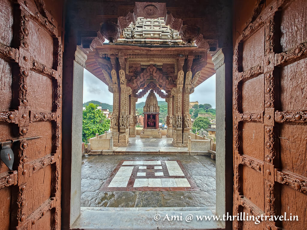 The Garuda mandapa or shrine that faces the main shrine of the Meera bai temple Jaipur