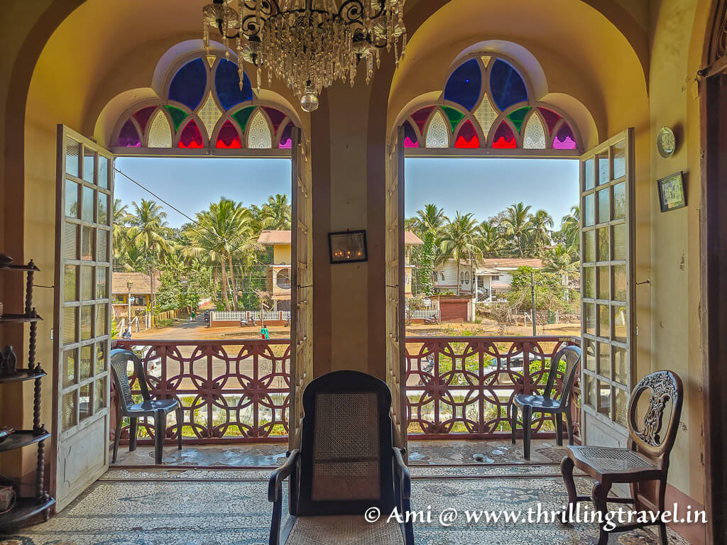 The stained glass doorways to the balcony