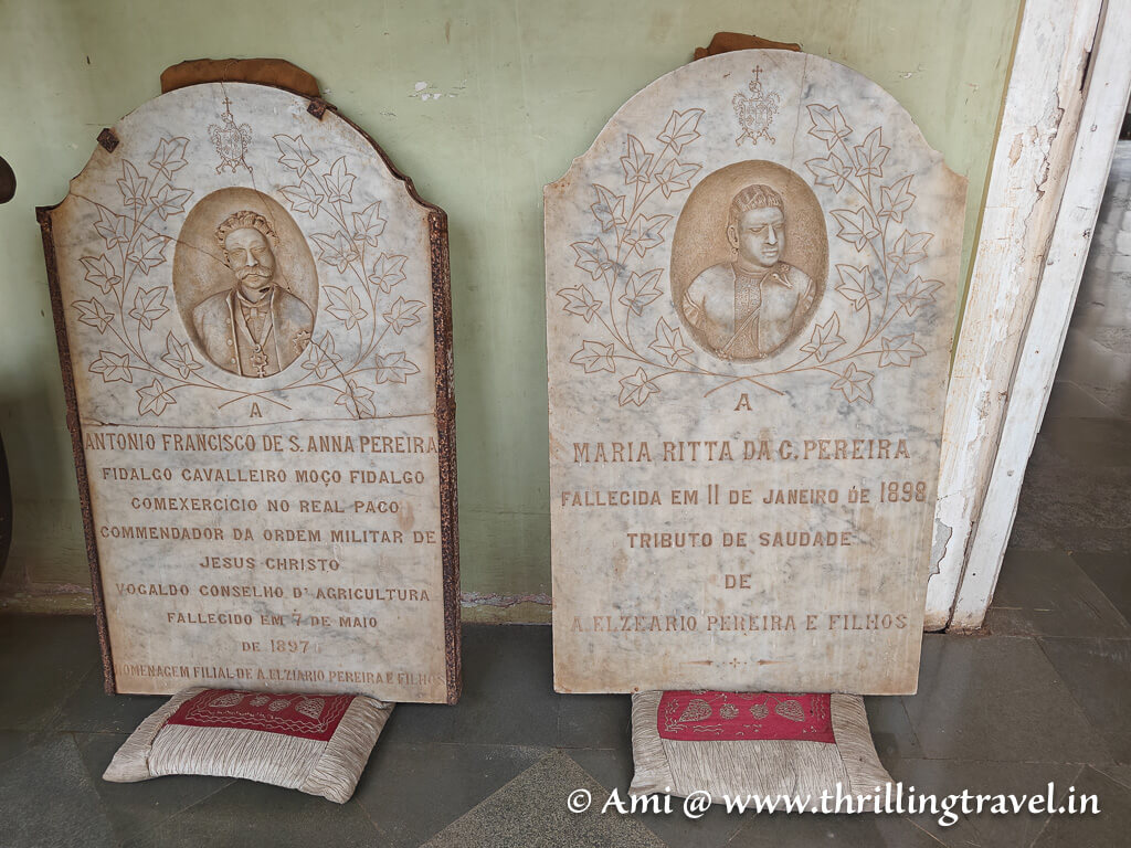 The tombstones of the first owners of Braganza House, Chandor